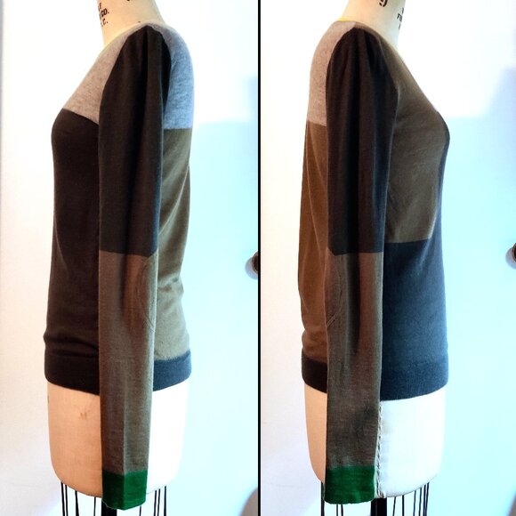 Joseph Grey Green Color Block Cashmere Crewneck Pullover Sweater Small Medium - Picture 2 of 7